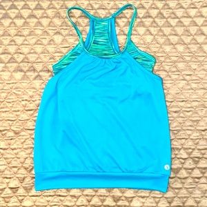 Size small 7, 8 blue green 2 piece built-in bra tank athletic workout yoga dance